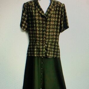 Vintage Houndstooth Maxi Dress in Black and Green